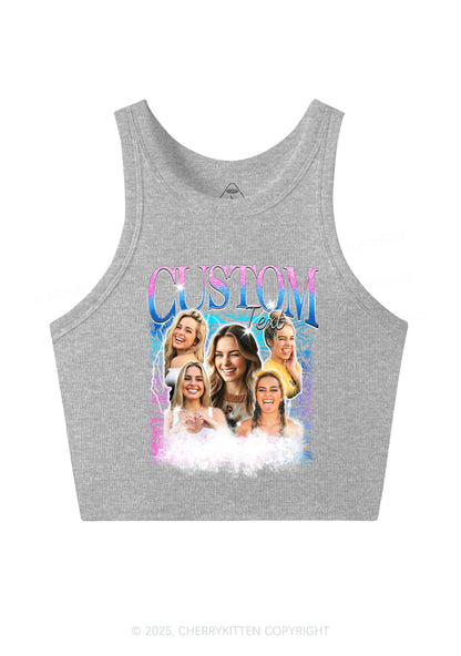 Custom Portrait Glitter Text Y2K Crop Tank Top Cherrykitten