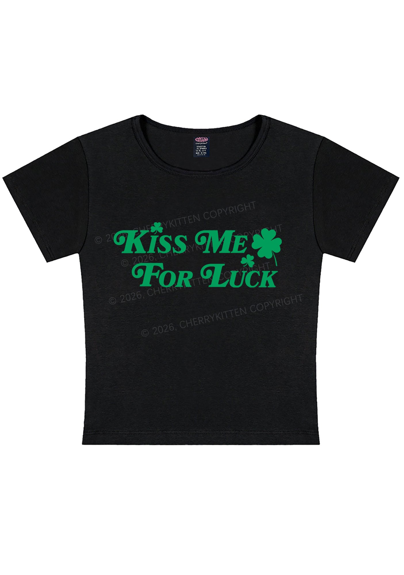 Kiss Me For Luck St Patricks Y2K Baby Tee Cherrykitten