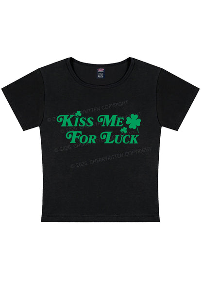 Kiss Me For Luck St Patricks Y2K Baby Tee Cherrykitten