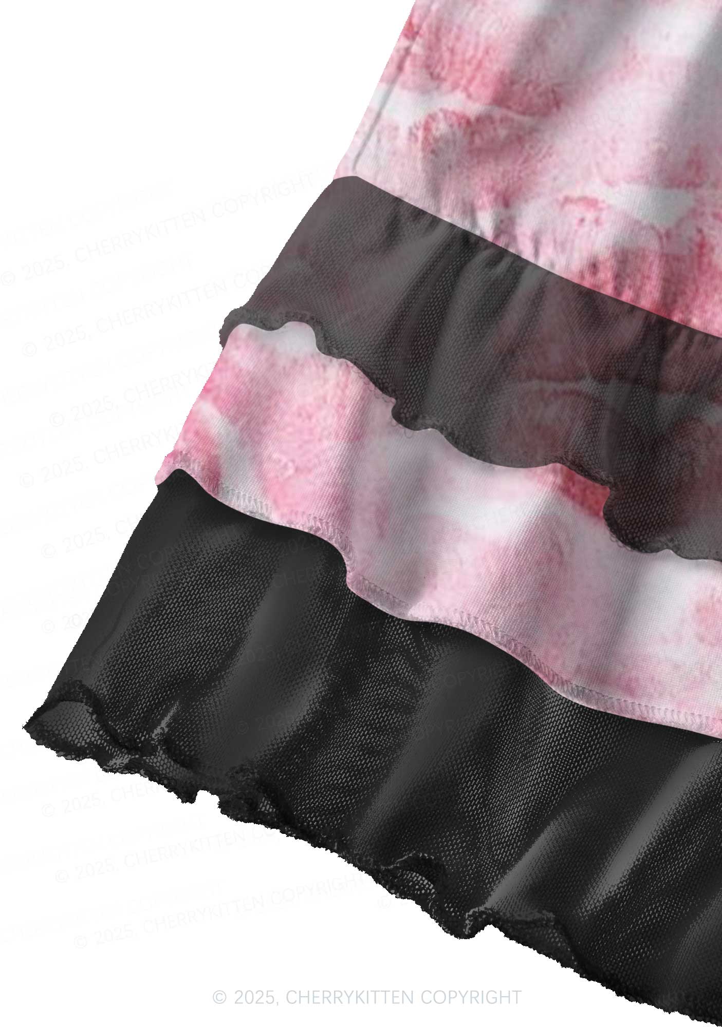Pink Kisses Y2K Print Mini Layered Skirt Cherrykitten