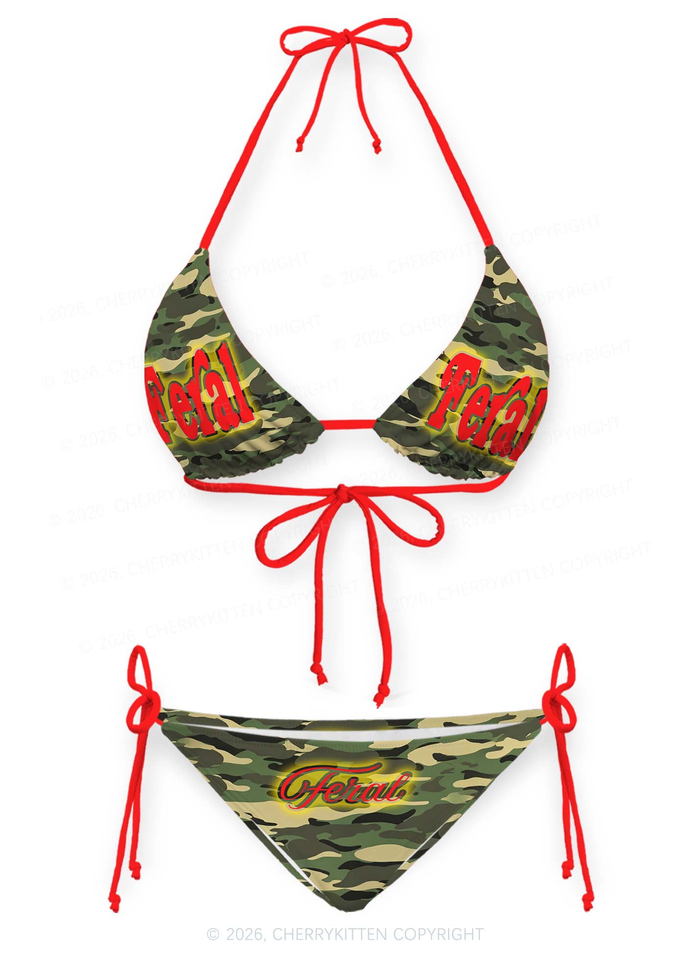 Feral Camo Y2K Print Bikini Set Cherrykitten