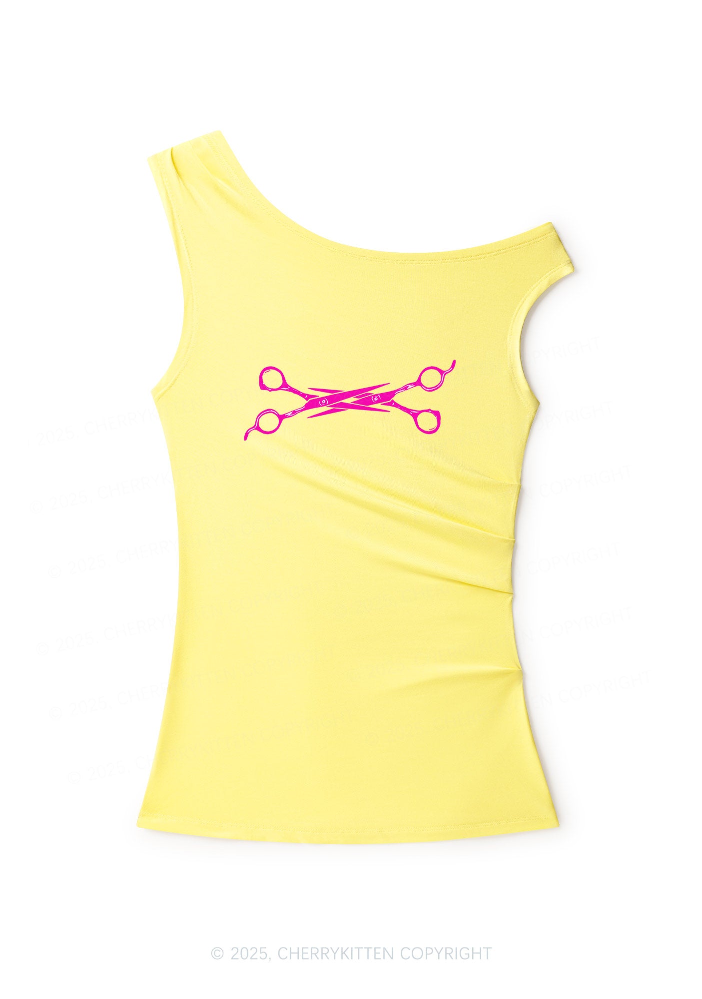 Pink Scissor Pride Y2K Off Shoulder Tank Top Cherrykitten