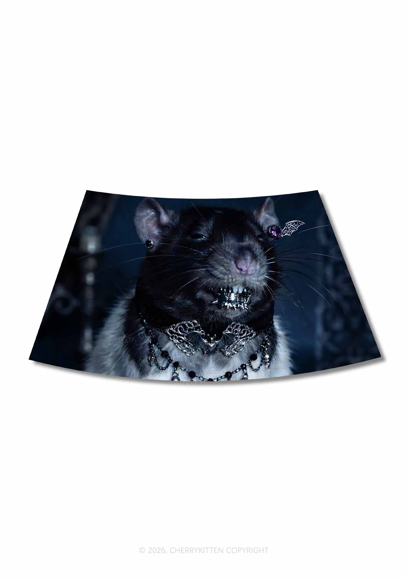 Gothic Jewelry Rat Y2K Print Mini Skirt Cherrykitten