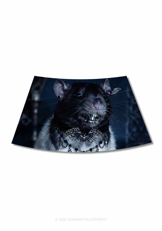 Gothic Jewelry Rat Y2K Print Mini Skirt Cherrykitten