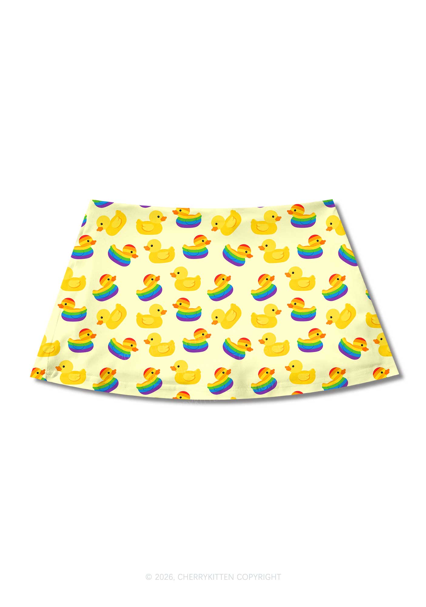 Rainbow Ducks Pride Y2K Print Mini Skirt Cherrykitten