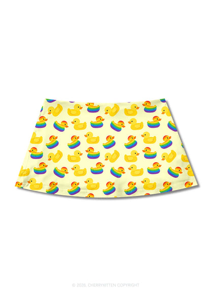Rainbow Ducks Pride Y2K Print Mini Skirt Cherrykitten