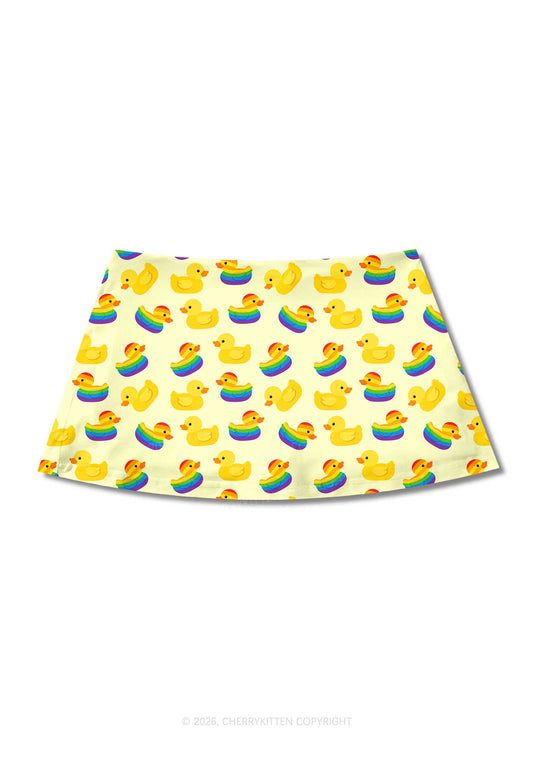 Rainbow Ducks Pride Y2K Print Mini Skirt Cherrykitten