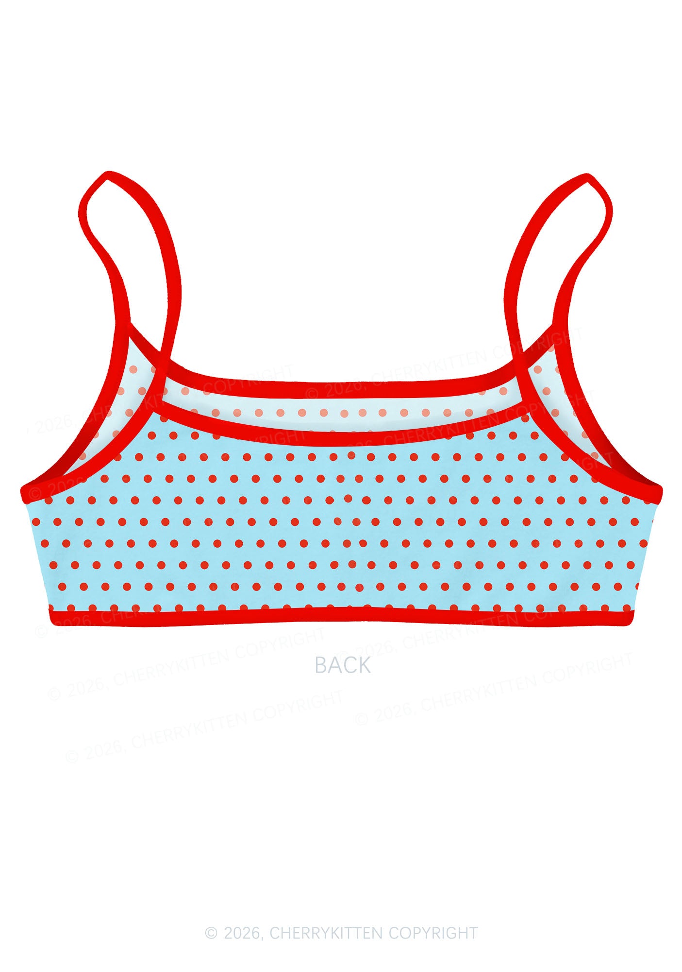Red Dots On Blue Y2K Print Super Crop Cami Cherrykitten