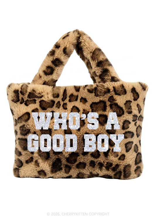 Glitter Whos A Good Boy Y2K Plush Leopard Handbag Cherrykitten