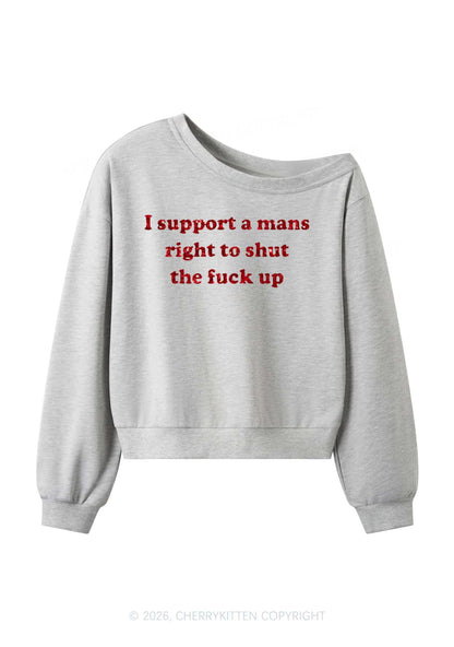 Glitter I Support A Mans Right Y2K Off Shoulder Sweatshirts Cherrykitten