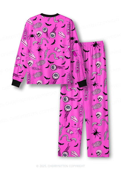 Halloween Goth Pink Party Y2K Print Long Sleeve Pajama Set Cherrykitten