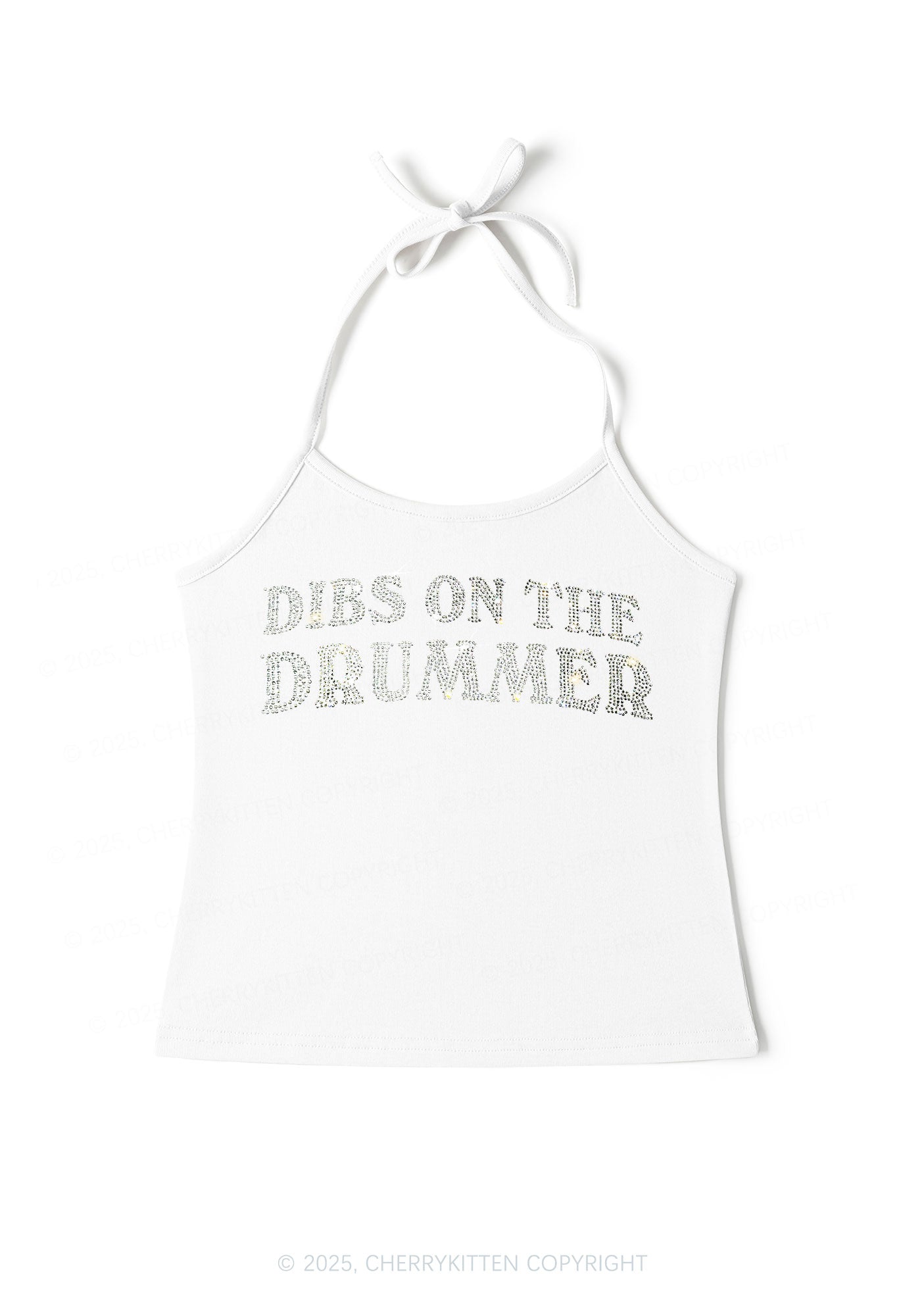 Rhinestone Dibs On The Drummer Y2K Halter Neck Cami Cherrykitten