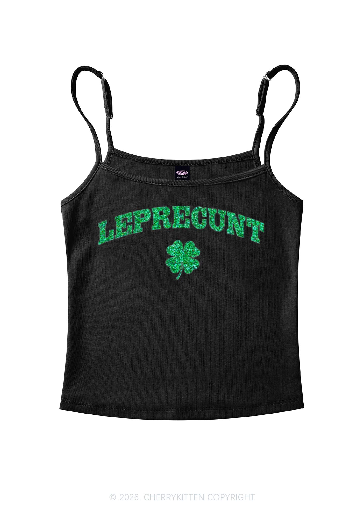 Glitter Leprecunt St Patricks Y2K Spaghetti Strap Cami Cherrykitten