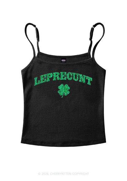 Glitter Leprecunt St Patricks Y2K Spaghetti Strap Cami Cherrykitten