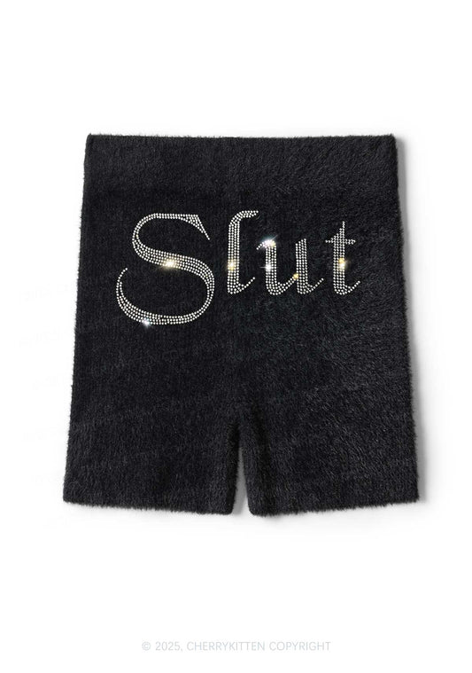 Rhinestone Slxt Y2K Fluffy Shorts Cherrykitten