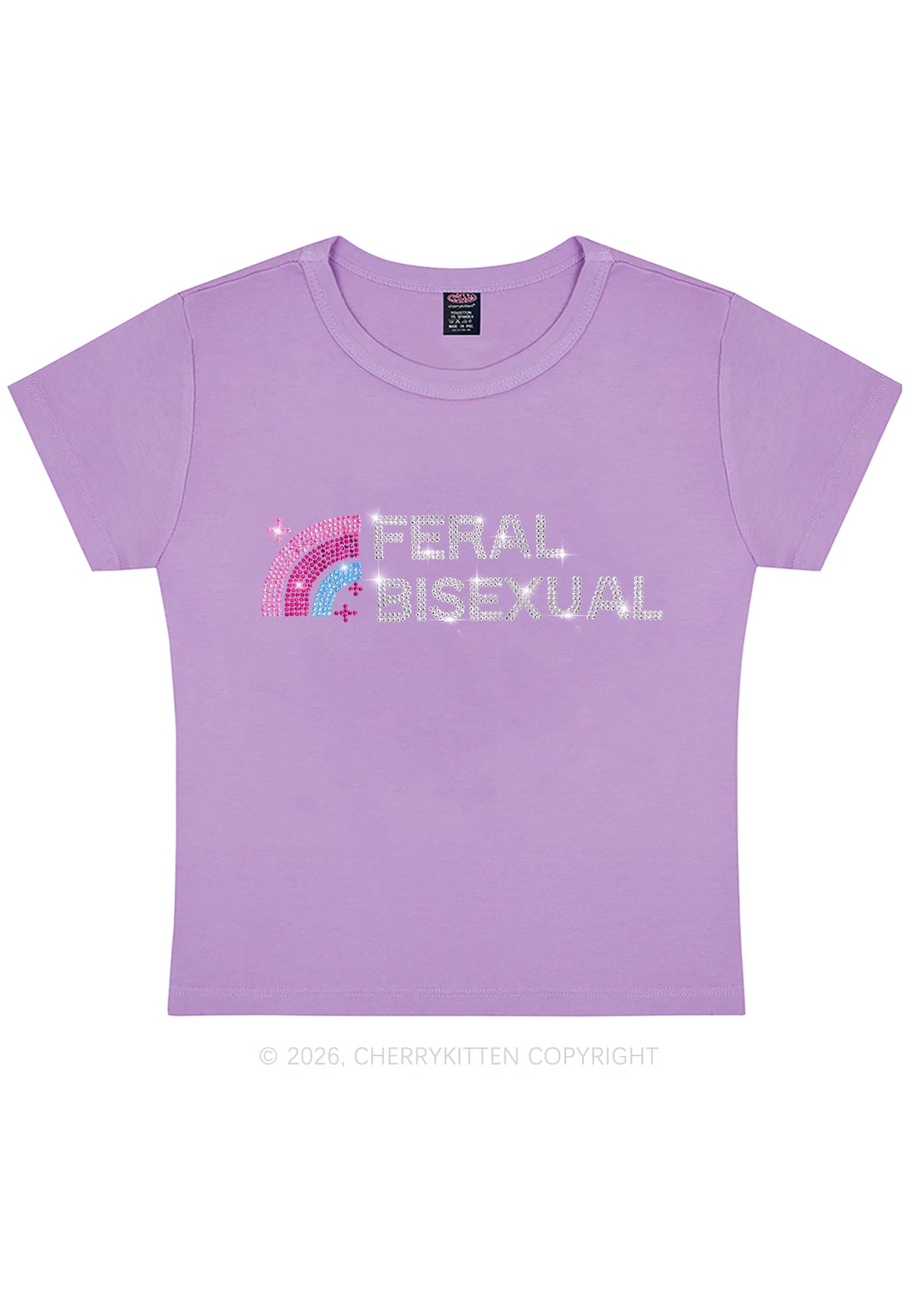 Rhinestone Feral Bisexual Pride Y2K Baby Tee Cherrykitten