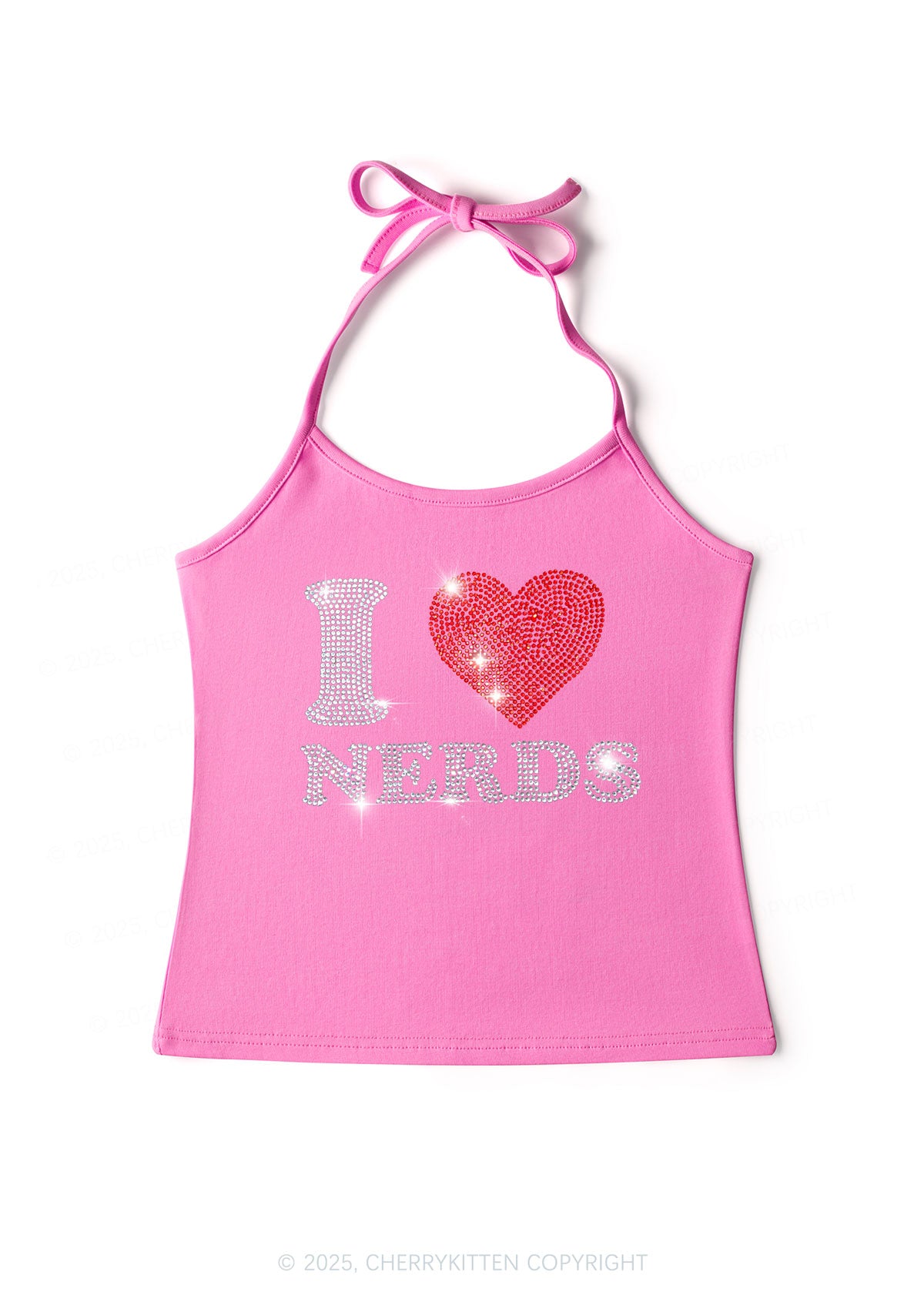 Rhinestone I Love Nerds Y2K Halter Neck Cami Cherrykitten