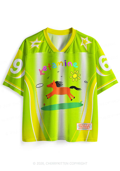 Lime Green K Pony Y2K Sport Jersey Shirts Cherrykitten