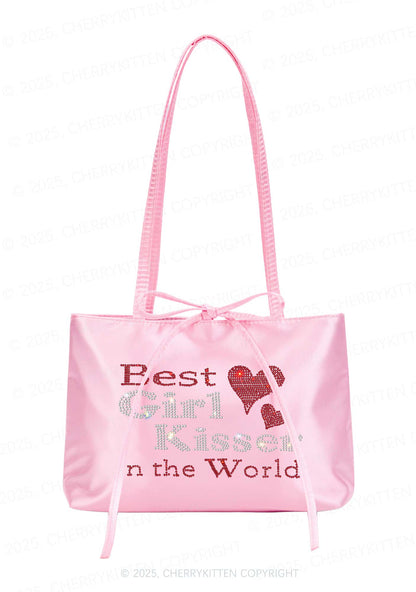 Rhinestone Best Girl Kisser Pride Y2K Satin Bags Cherrykitten