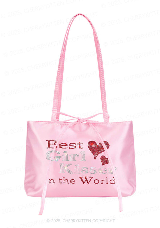 Rhinestone Best Girl Kisser Pride Y2K Satin Bags Cherrykitten