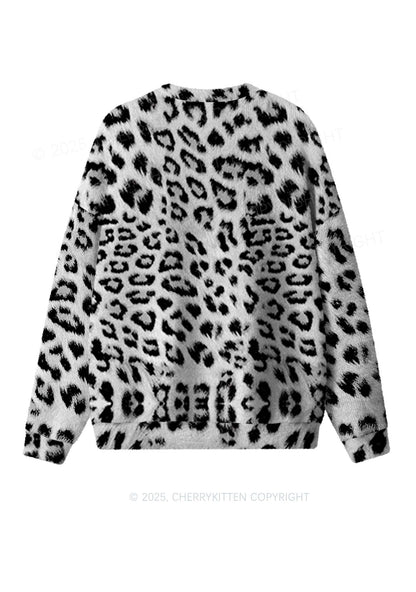 Black Leopard Y2K Christmas Knit Sweatshirt Cherrykitten