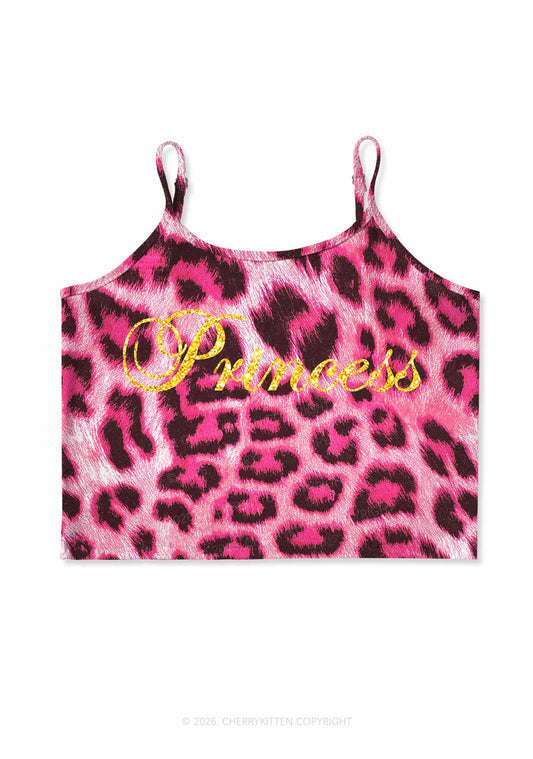 Glitter Princess Y2K Pink Leopard Print Cami Crop Top Cherrykitten