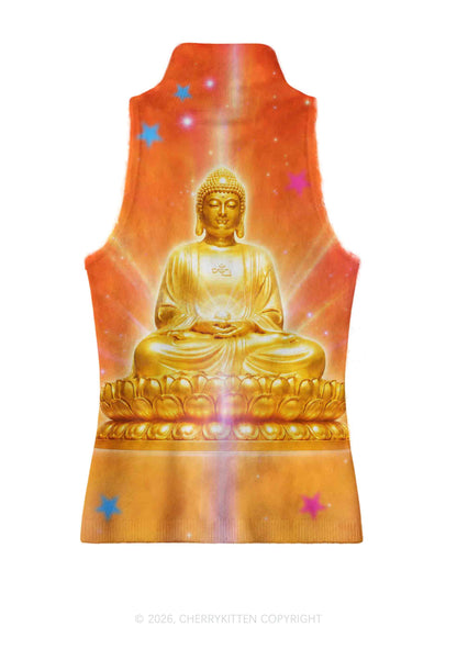 Golden Buddha Y2K Knit Turtleneck Tank Top Cherrykitten