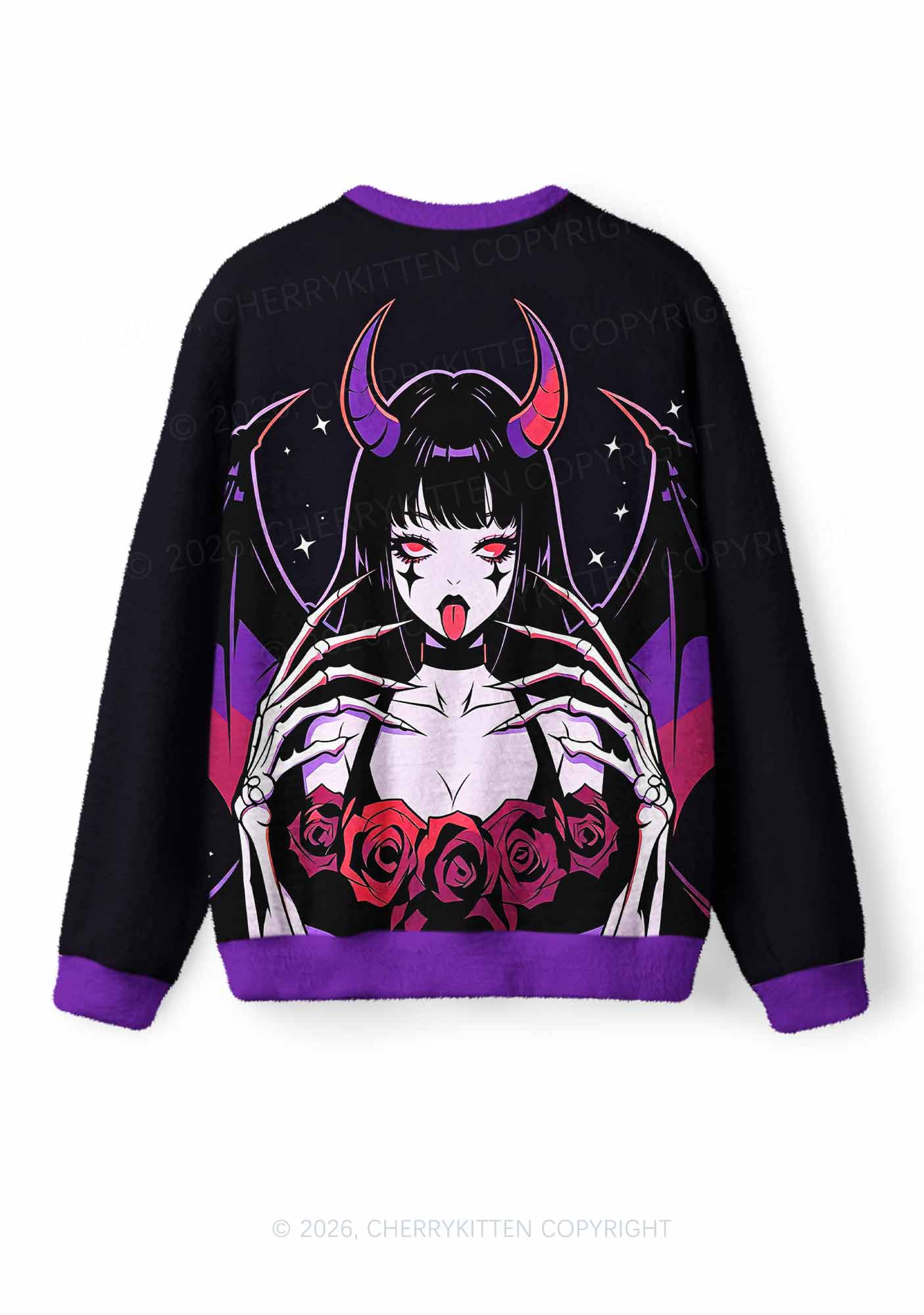 Halloween Im A Good Girl Y2K Christmas Knit Sweatshirt Cherrykitten
