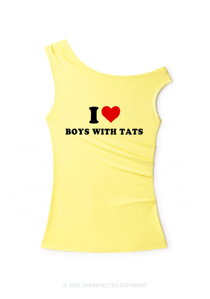 I Love Boys With Tats Y2K Off Shoulder Tank Top Cherrykitten
