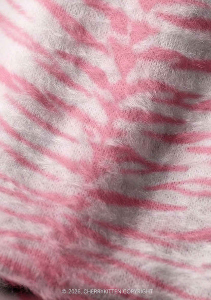 Pink Tiger Stripe Y2K Print Knit Beanie Cherrykitten