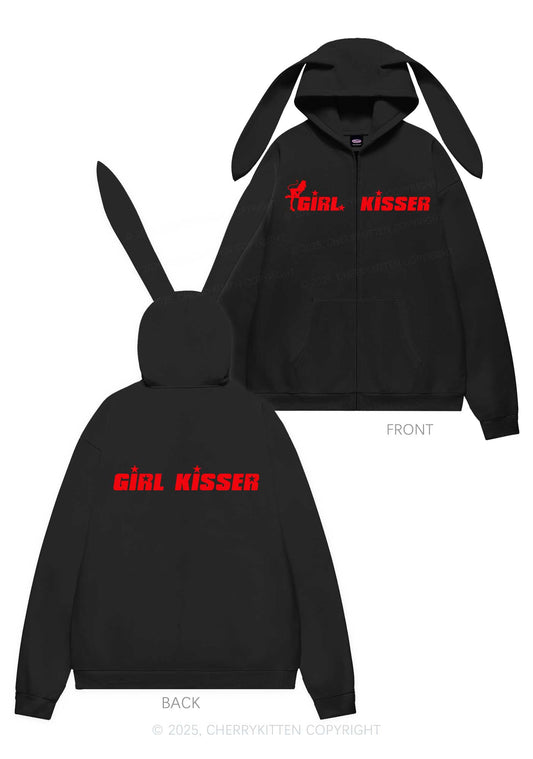 Girl Kisser Star Pride Y2K Bunny Ear Zip Hoodie Cherrykitten