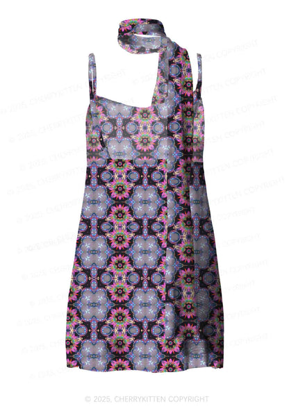 Rainbow Glow Y2K Mesh Slip Dress Cherrykitten