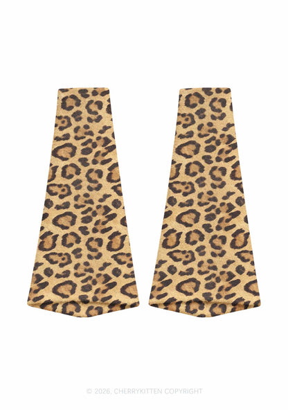 Khaki Leopard Y2K Print Fuzzy Flared Leg Warmers Cherrykitten