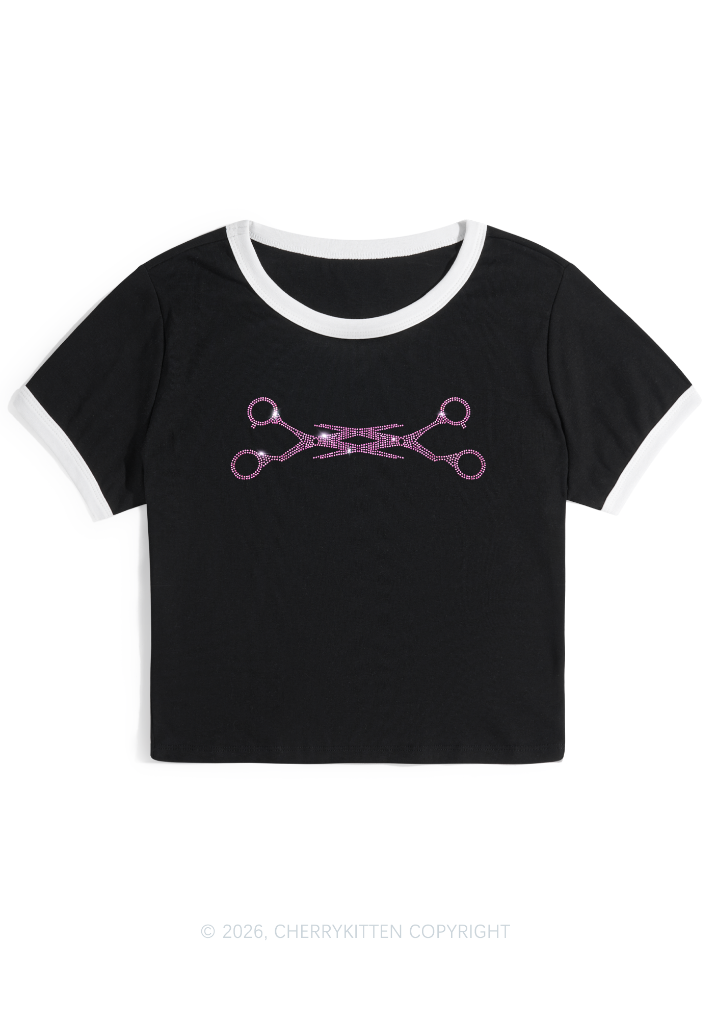 Rhinestone Pink Scissor Pride Y2K Ringer Tee Cherrykitten
