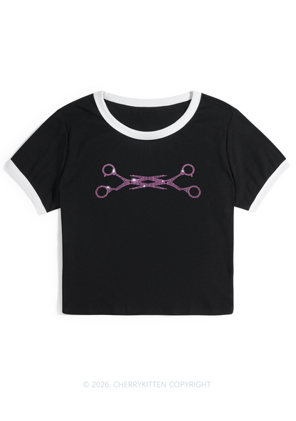 Rhinestone Pink Scissor Pride Y2K Ringer Tee Cherrykitten