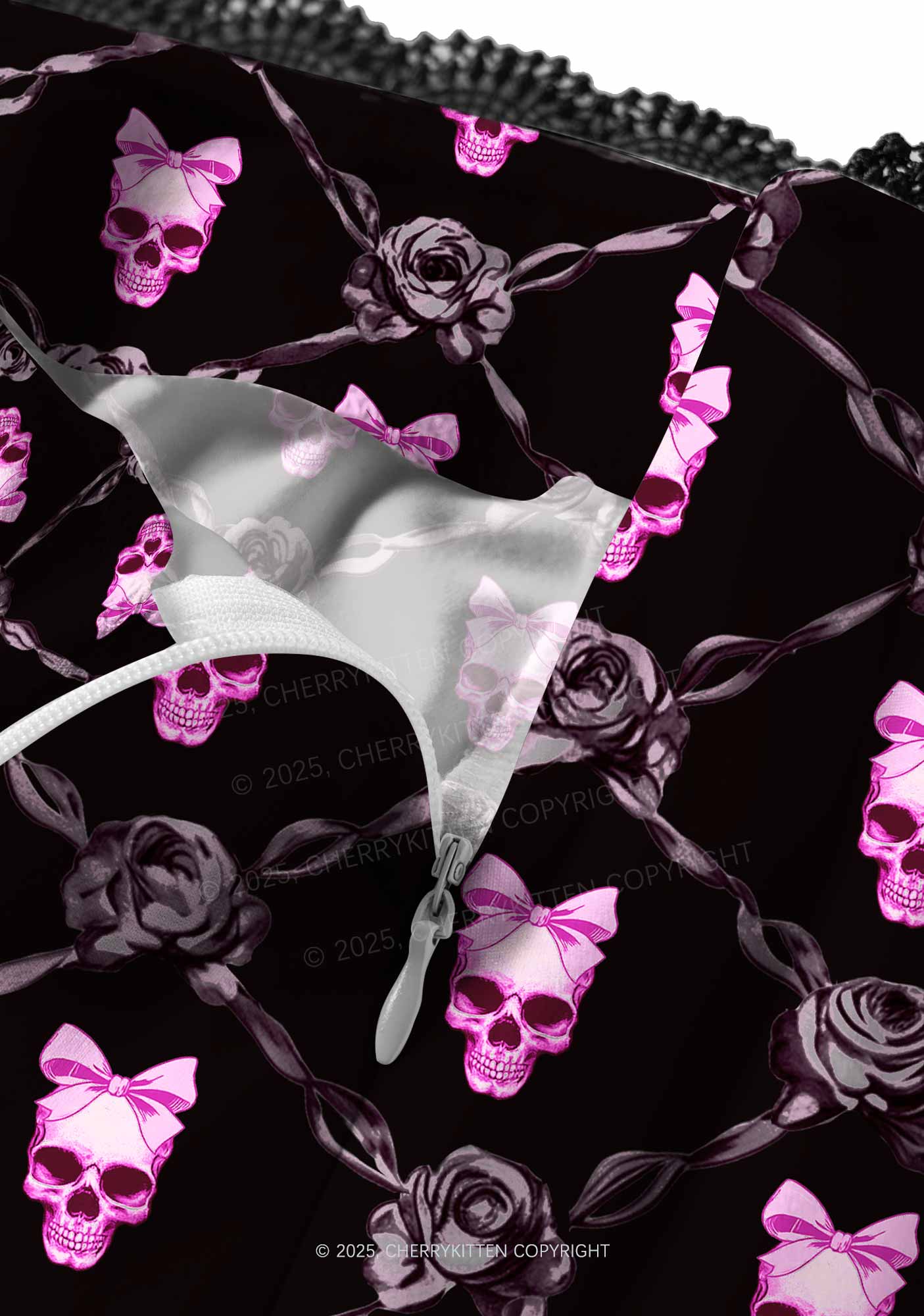 Halloween Pink Skull Y2K Print Midi Skirt Cherrykitten