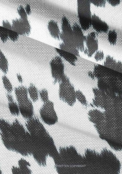 Black And White Cow Dots Y2K Mesh Ruched Waist V Neck Top Cherrykitten