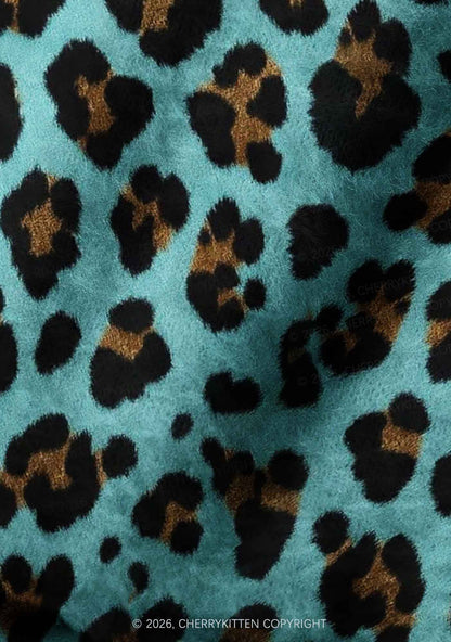 Mint Green Leopard Y2K Print Knit Beanie Cherrykitten