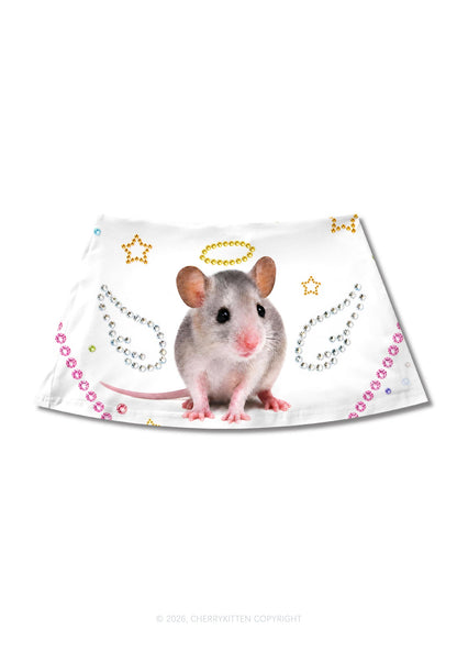 Rhinestone Angel Rat Y2K Print Mini Skirt Cherrykitten