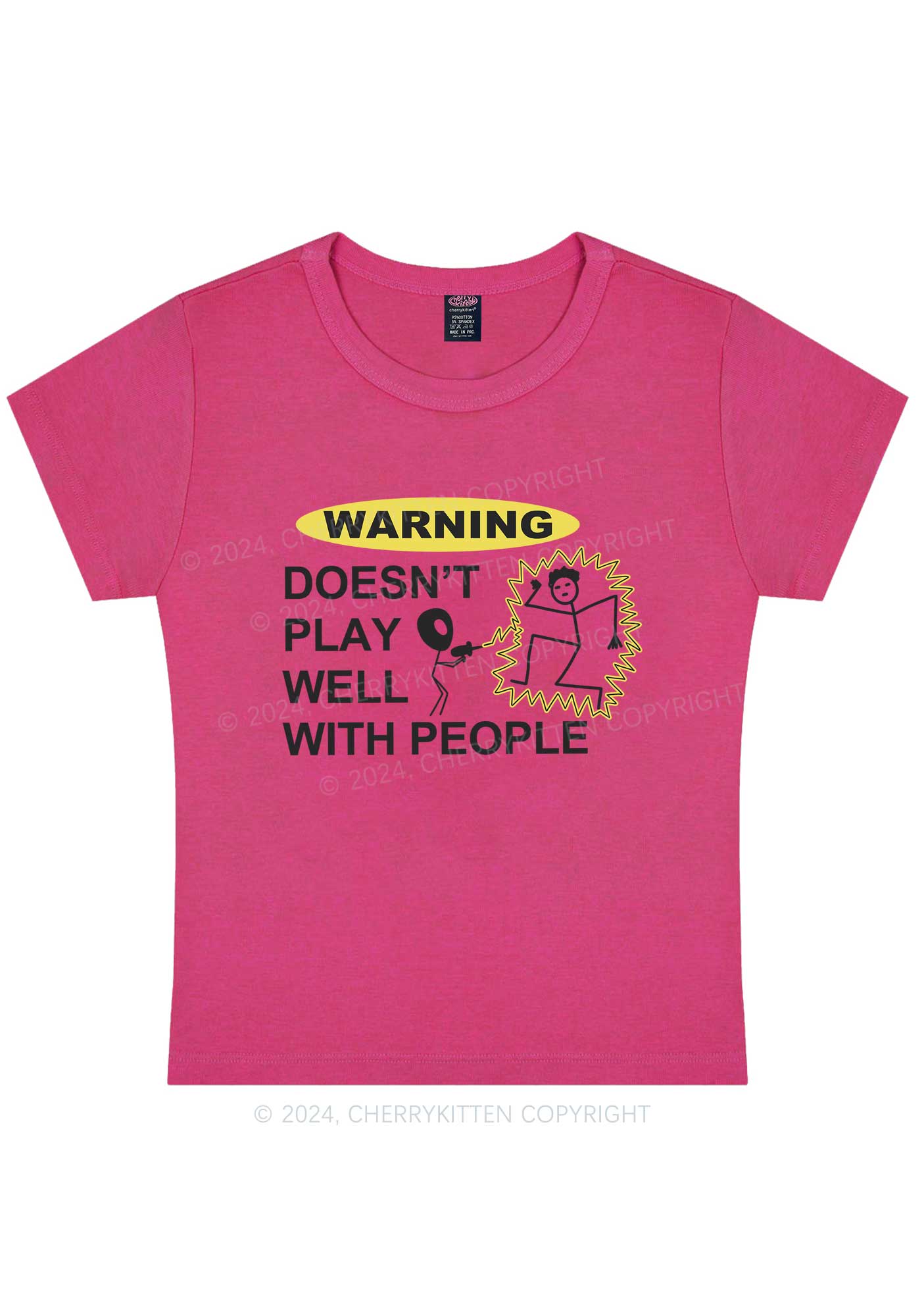 Curvy Play Warning Y2K Baby Tee Cherrykitten