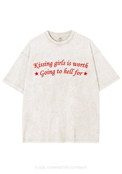 Kissing Girls is Worth Y2K Shirts Washed Tee Cherrykitten