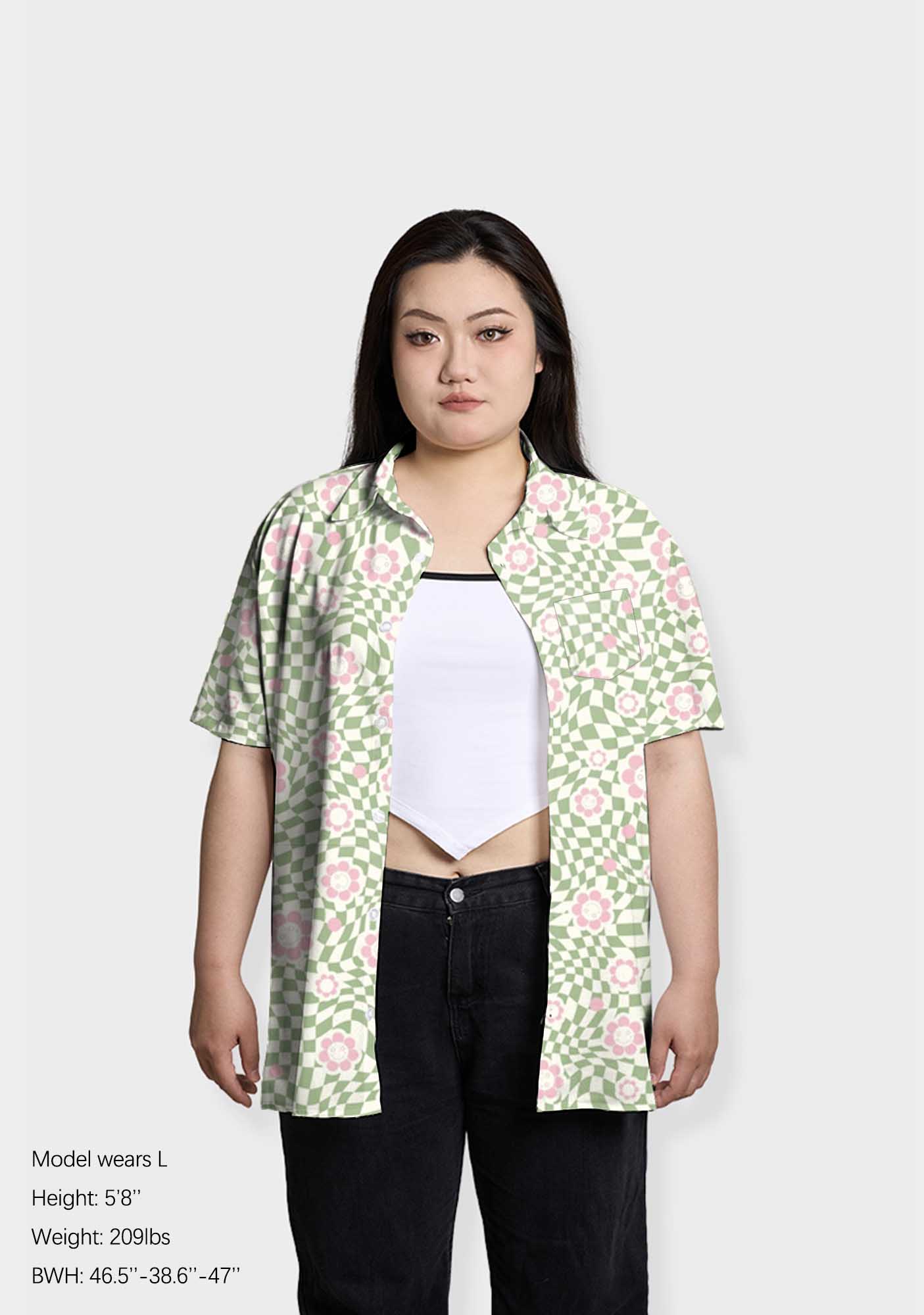 Checkerboard Pink Daisy Print Shirts