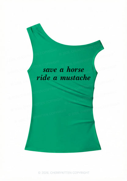 Ride A Mustache Y2K Off Shoulder Tank Top Cherrykitten