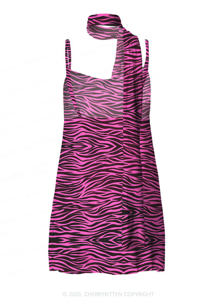 Pink Zebra Y2K Mesh Slip Dress Cherrykitten