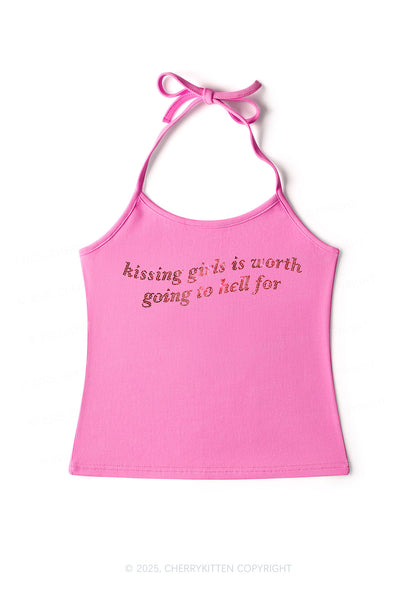 Rhinestone Kissing Girls is Worth Pride Y2K Halter Neck Cami Cherrykitten