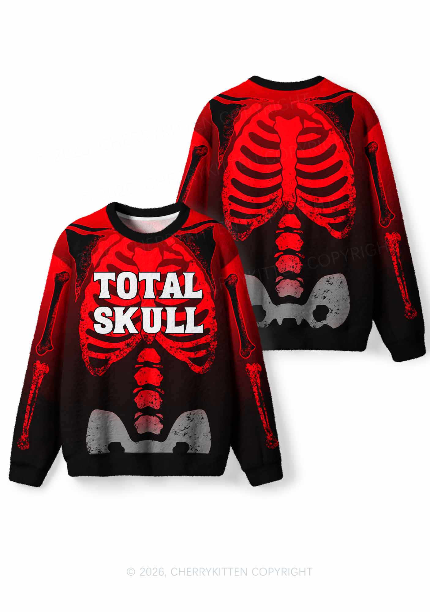 Halloween Total Skull Y2K Knit Sweatshirt Cherrykitten