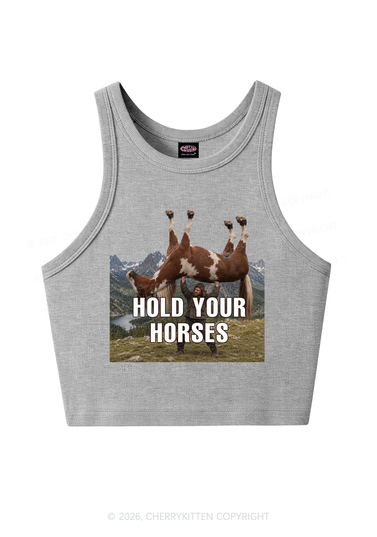 Man Hold Your Horses Y2K Crop Tank Top Cherrykitten