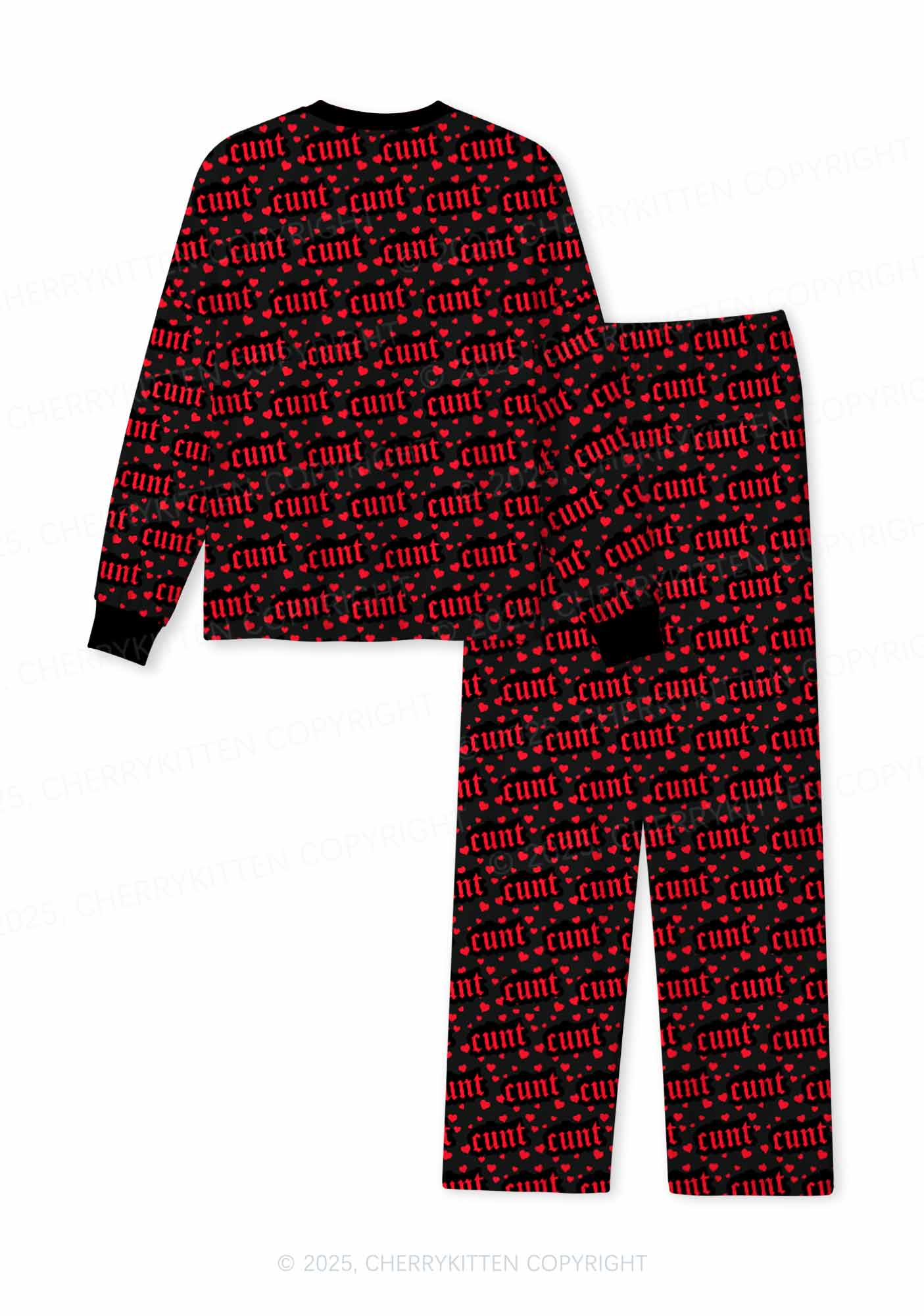 Red Hearts Cxxt Valentine's Day Y2K Print Long Sleeve Pajama Set Cherrykitten