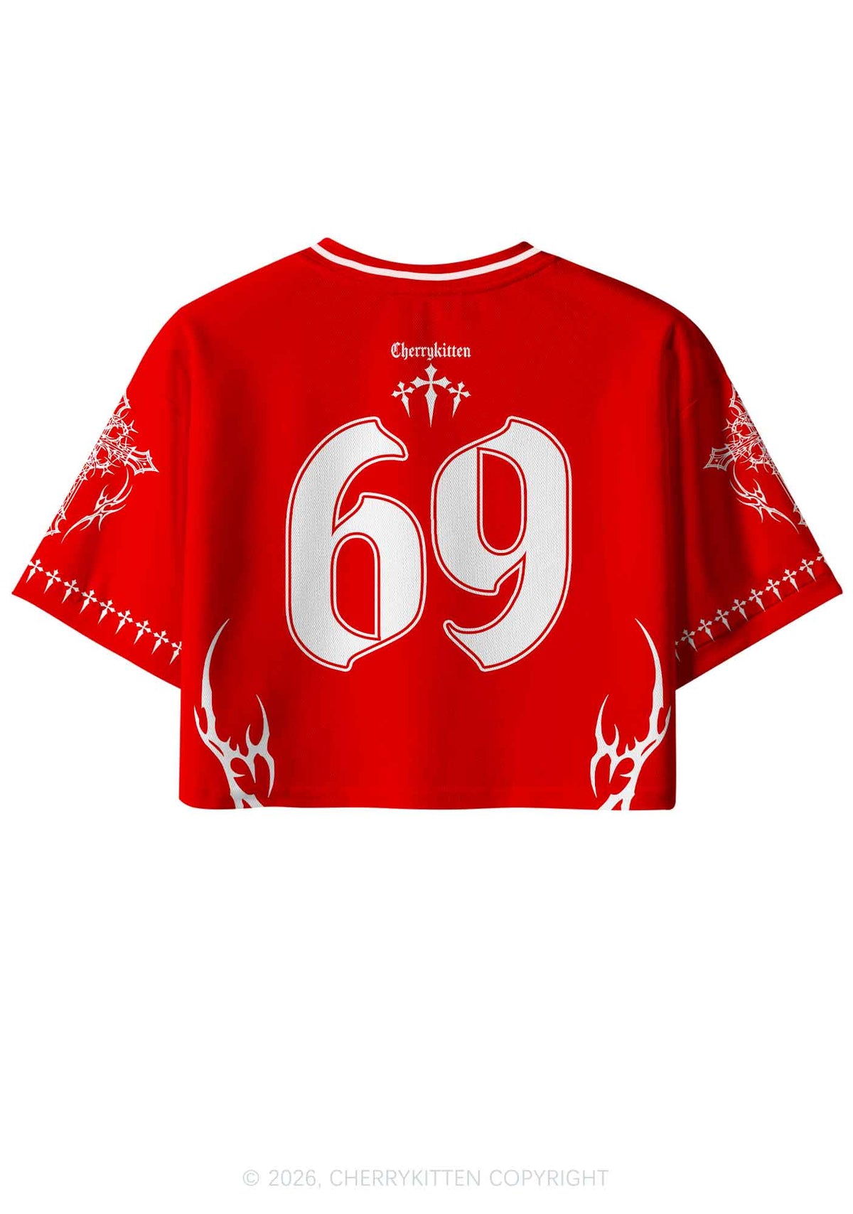 Red Gothic Mommy Needs A Cigarette Y2K Crop Sport Jersey Shirts Cherrykitten