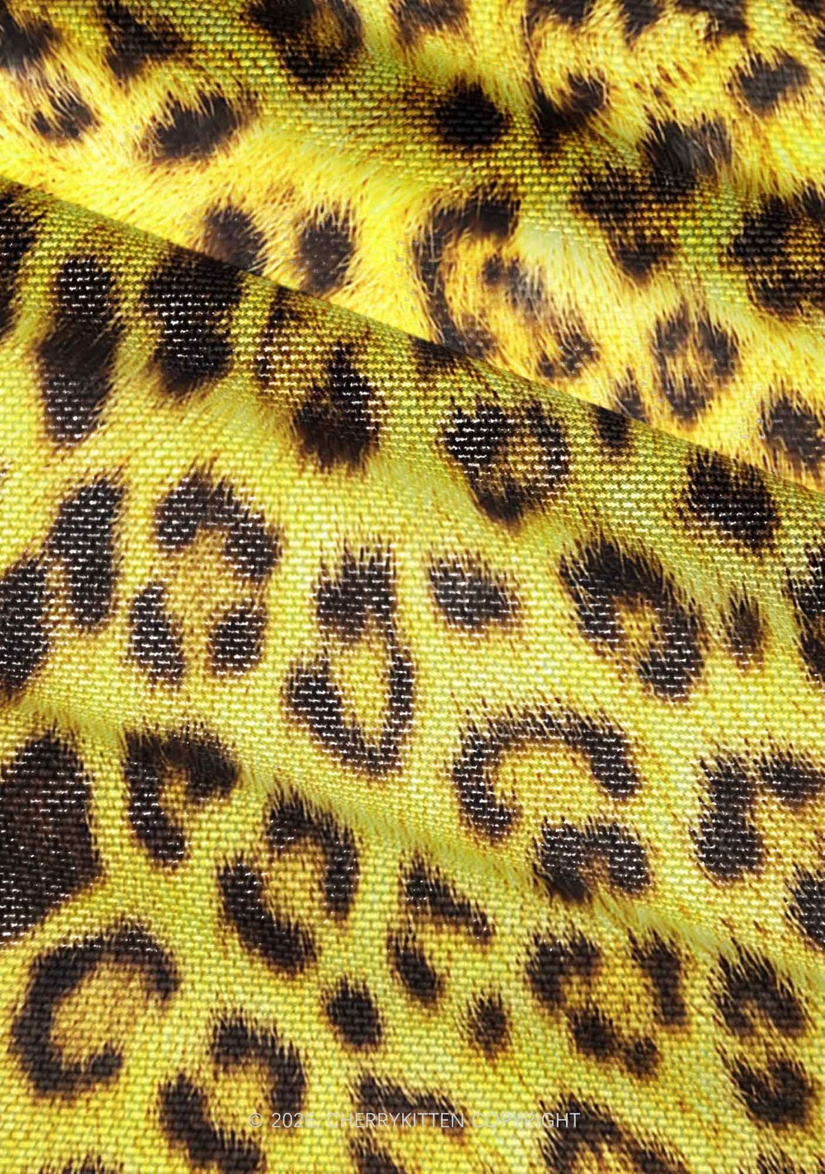 Yellow Leopard Y2K Mesh Ruched Waist V Neck Top Cherrykitten